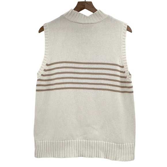 Vintage Liz Claiborne Sleeveless Sweater High Neck Chunky Knit Cream Tan | XL - Picture 7 of 9